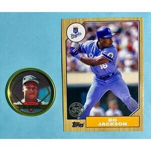 Bo Jackson -Kansas City Royals 1990 Topps Coin & 2022 β87 Rprnt Card #T87-21 EUC